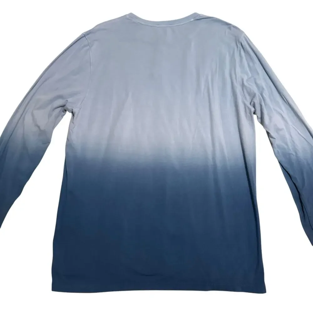 Patrick Assaraf Stretch Pima Cotton Henley Shirt Ombre Tie Dye Peru Blue Large
